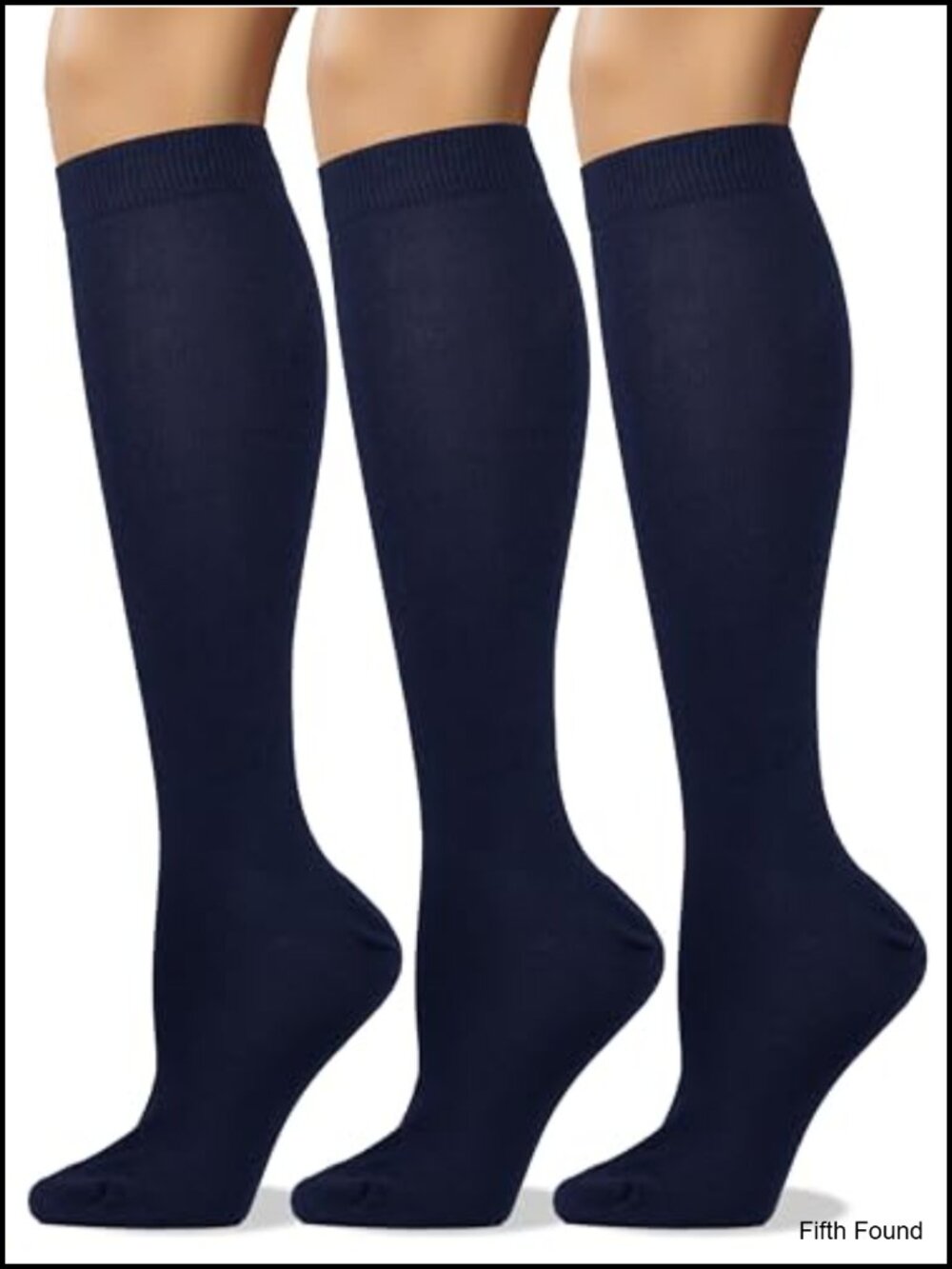 Combed Cotton Knee High Socks Seamless Toe Calf Socks 3 Pack
